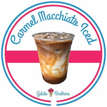 Caramel Macchiato iced coffee drink with whipped cream and caramel drizzle in a clear cup.