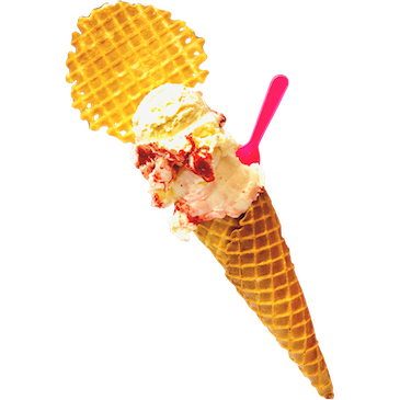 Strawberry cheesecake gelato on a fresh waffle cone